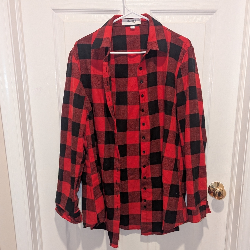 Haute Edition Size XL Red & Black Buffalo Plaid Button Front‎ Flannel Shirt